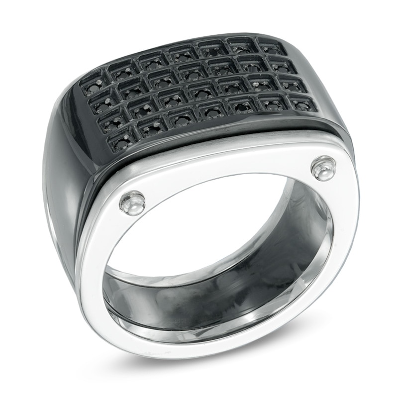 Previously Owned - Men's 0.19 CT. T.W. Enhanced Black Diamond Multi-Row Band in Stainless Steel with Black IP