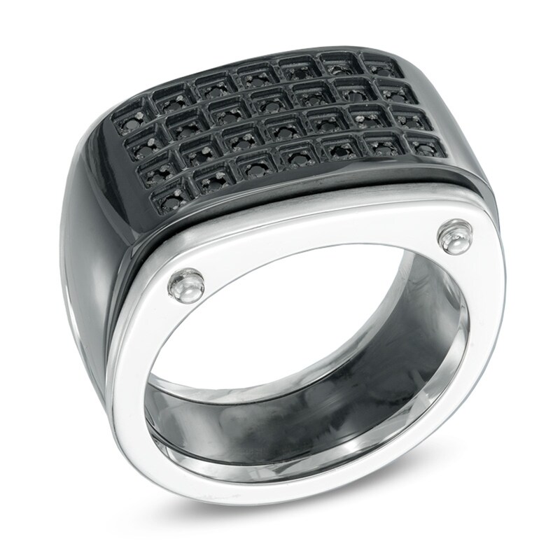 Main Image 2 of Previously Owned - Men's 0.19 CT. T.W. Enhanced Black Diamond Multi-Row Band in Stainless Steel with Black IP