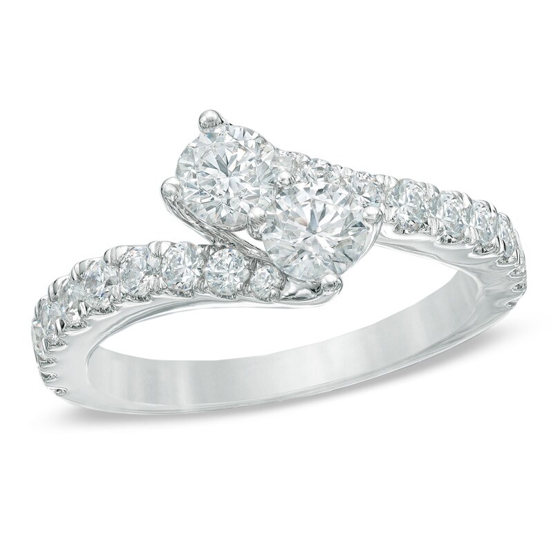 Main Image 1 of Previously Owned - Ever Us™ 0.50 CT. T.W. Two-Stone Diamond Bypass Ring in 14K White Gold