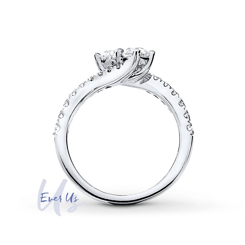 Main Image 2 of Previously Owned - Ever Us™ 0.50 CT. T.W. Two-Stone Diamond Bypass Ring in 14K White Gold