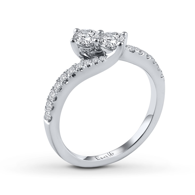 Main Image 3 of Previously Owned - Ever Us™ 0.50 CT. T.W. Two-Stone Diamond Bypass Ring in 14K White Gold