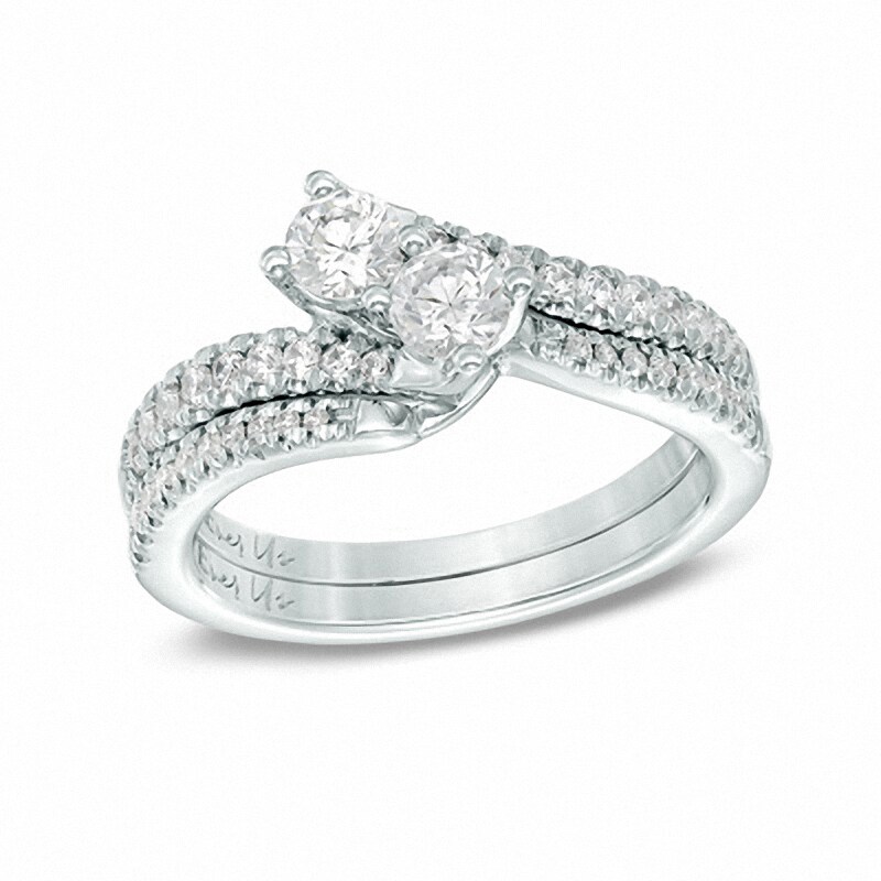 Main Image 4 of Previously Owned - Ever Us™ 0.50 CT. T.W. Two-Stone Diamond Bypass Ring in 14K White Gold