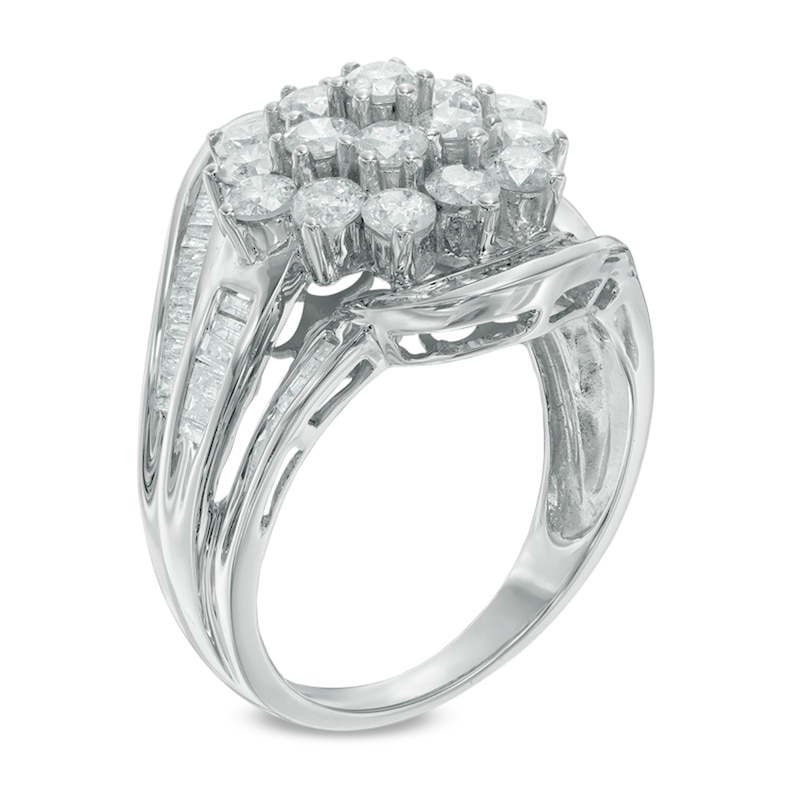 Previously Owned - 2.00 CT. T.W. Diamond Cluster Multi-Row Bypass Ring in 10K White Gold