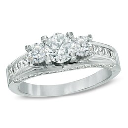 Previously Owned - 1.50 CT. T.W. Diamond Three Stone Engagement Ring in 14K White Gold (I/I1)