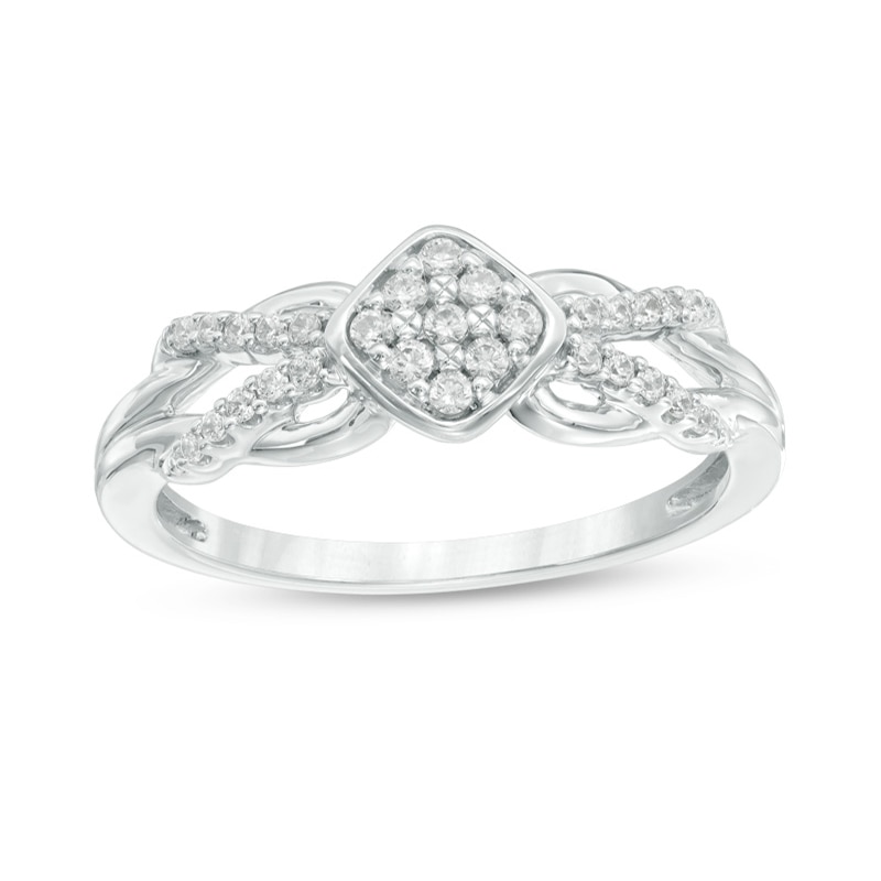 Previously Owned - Cherished Promise Collection™ 0.15 CT. T.W. Composite Diamond Crossover Promise Ring in Sterling Silver