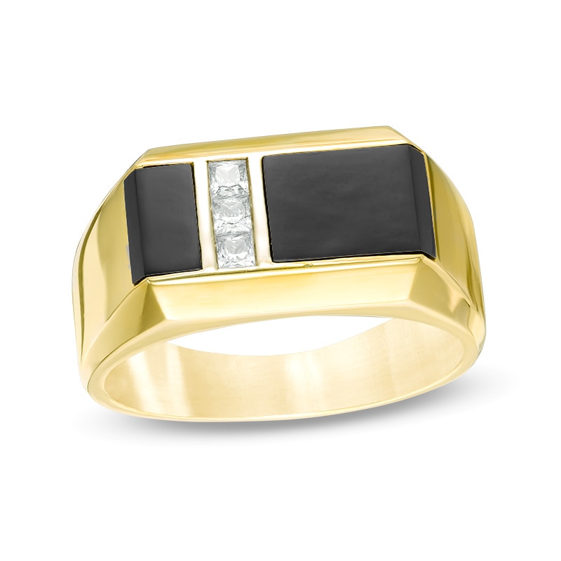 Previously Owned - Men's Rectangle Onyx and 0.20 CT. T.W. Square Diamond Ring in 10K Gold
