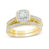 Thumbnail Image 1 of Previously Owned - Perfect Fit 0.45 CT. T.W. Diamond Cushion Frame Vintage-Style Interlocking Bridal Set in 10K Gold
