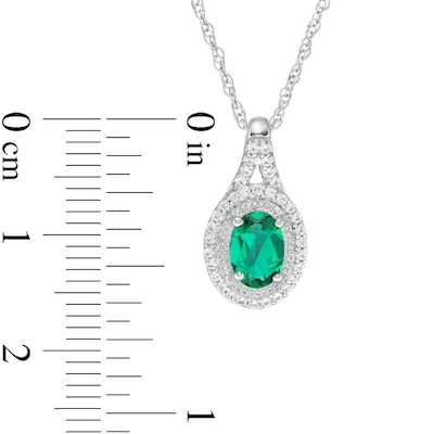 Previously Owned - Oval Lab-Created Emerald and White Sapphire Frame Split Shank Ring and Pendant Set in Sterling Silver