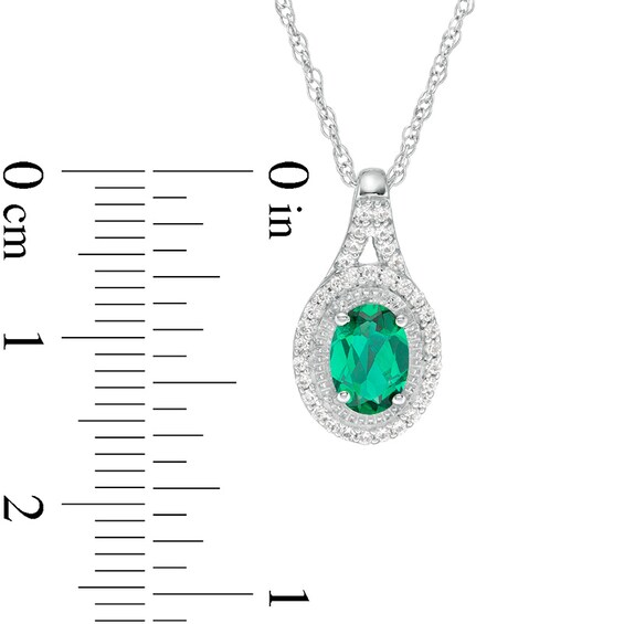Previously Owned - Oval Lab-Created Emerald and White Sapphire Frame Split Shank Ring and Pendant Set in Sterling Silver