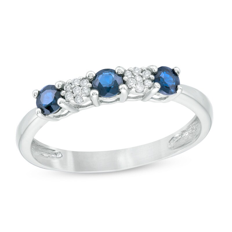 Previously Owned - Blue Sapphire and 0.04 CT. T.W. Composite Diamond Five Stone Ring in 10K White Gold