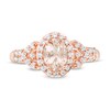 Previously Owned - Oval Morganite and White Topaz Frame Petal-Sides Double Row Ring in 10K Rose Gold