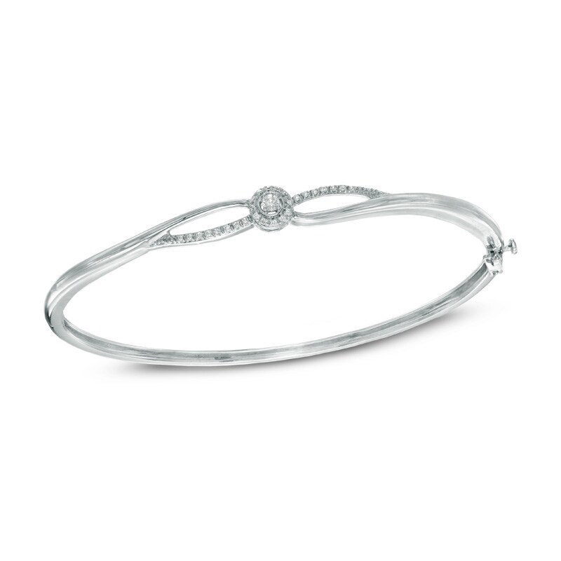 Main Image 1 of Previously Owned - 0.14 CT. T.W.  Diamond Centre Braid Bangle in Sterling Silver