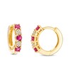 Thumbnail Image 1 of Previously Owned - Ruby and 0.08 CT. T.W. Composite Diamond Alternating Hoop Earrings in 10K Gold