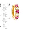 Thumbnail Image 2 of Previously Owned - Ruby and 0.08 CT. T.W. Composite Diamond Alternating Hoop Earrings in 10K Gold