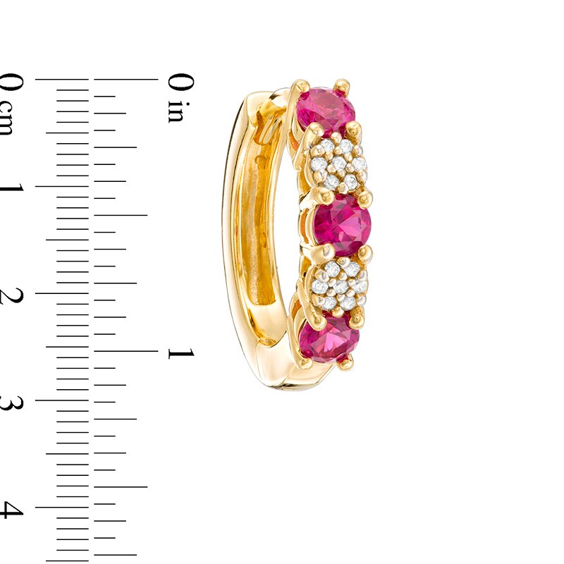 Main Image 2 of Previously Owned - Ruby and 0.08 CT. T.W. Composite Diamond Alternating Hoop Earrings in 10K Gold
