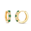 Thumbnail Image 0 of Previously Owned - Emerald and 0.08 CT. T.W. Composite Diamond Alternating Hoop Earrings in 10K Gold