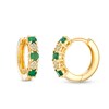 Thumbnail Image 1 of Previously Owned - Emerald and 0.08 CT. T.W. Composite Diamond Alternating Hoop Earrings in 10K Gold