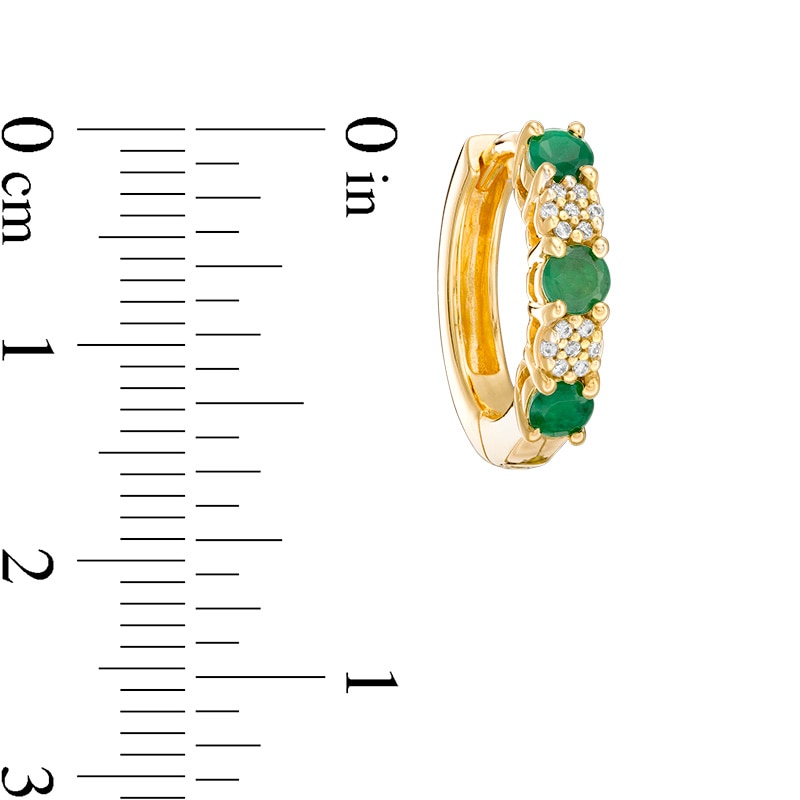 Previously Owned - Emerald and 0.08 CT. T.W. Composite Diamond Alternating Hoop Earrings in 10K Gold