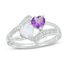 Thumbnail Image 0 of Previously Owned - Heart-Shaped Amethyst, Lab-Created Opal and Diamond Accent Two Stone Ring in Sterling Silver