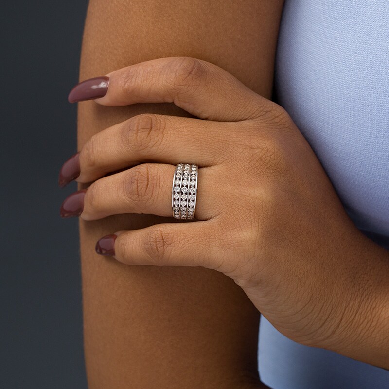 Main Image 2 of Previously Owned - 1.00 CT. T.W. Diamond Multi-Row Anniversary Band in 10K White Gold