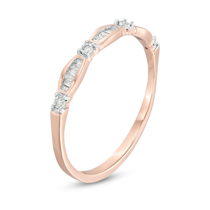 Main Image 3 of Previously Owned - 0.05 CT. T.W. Baguette and Round Diamond Station Anniversary Band in 10K Rose Gold