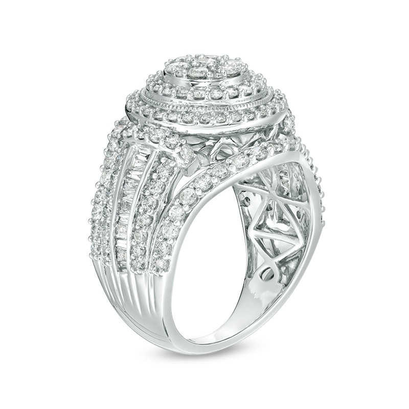 Main Image 2 of Previously Owned - 2.00 CT. T.W. Composite Diamond Frame Multi-Row Vintage-Style Engagement Ring in 10K White Gold