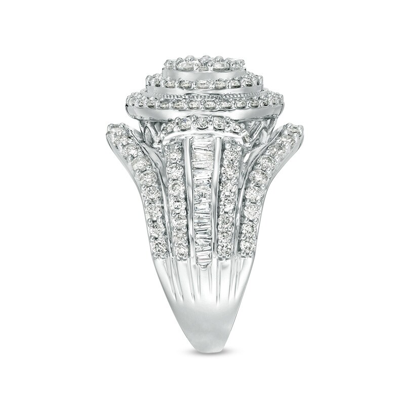 Main Image 4 of Previously Owned - 2.00 CT. T.W. Composite Diamond Frame Multi-Row Vintage-Style Engagement Ring in 10K White Gold