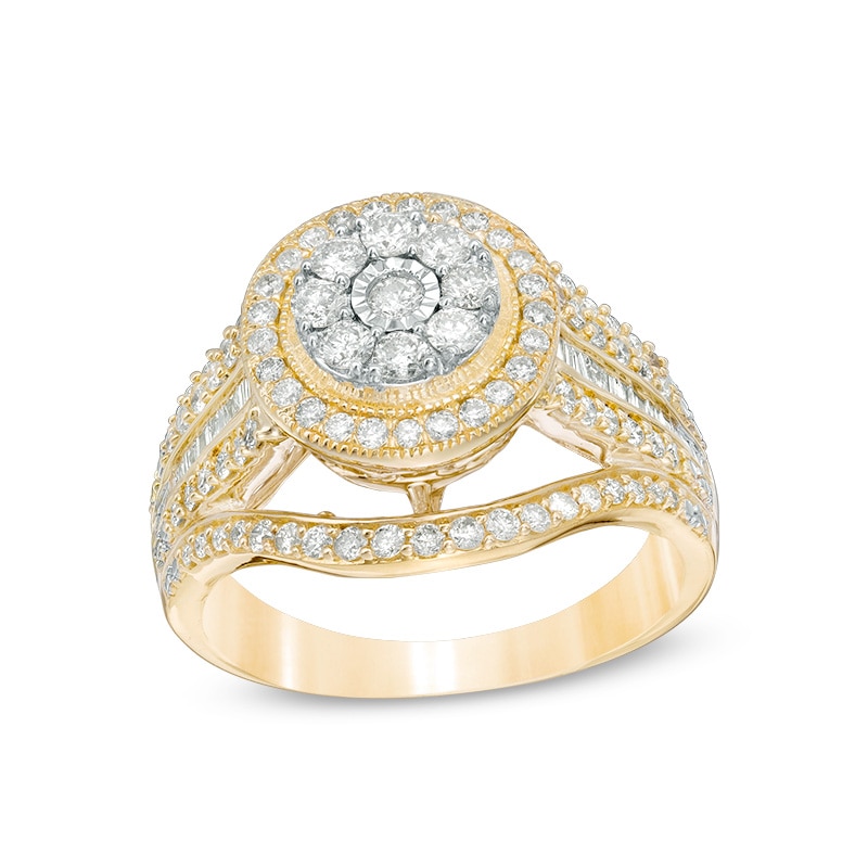 Previously Owned - 1.00 CT. T.W. Composite Diamond Double Frame Vintage-Style Engagement Ring in 10K Gold