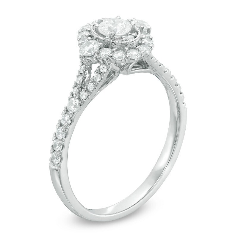 Main Image 2 of Previously Owned 0.75 CT. T.W. Diamond Oval Frame Vintage-Style Engagement Ring in 14K White Gold (I/I1)