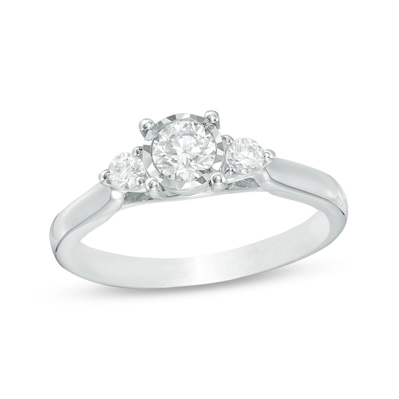 Previously Owned - 0.50 CT. T.W. Diamond Past Present Future® Engagement Ring in 10K White Gold