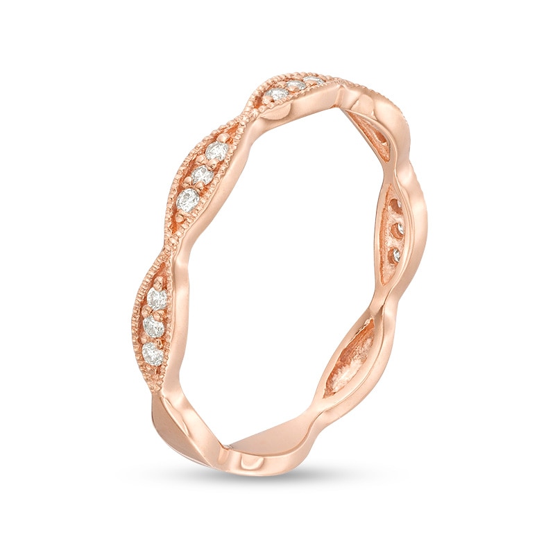 Main Image 3 of Previously Owned - 0.085 CT. T.W. Diamond Marquise Frame Vintage-Style Anniversary Band in 10K Rose Gold