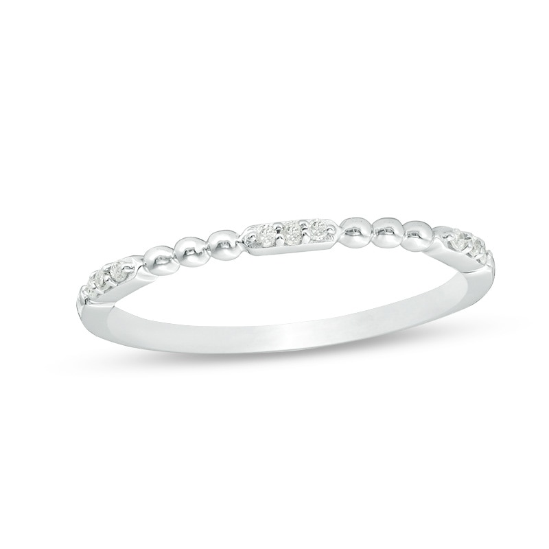 Previously Owned - 0.05 CT. T.W. Diamond and Beaded Station Anniversary Band in 10K White Gold