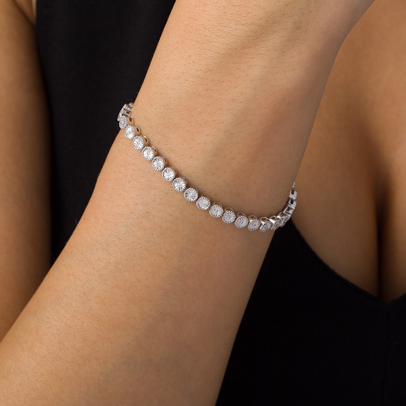 Main Image 2 of Previously Owned - 0.25 CT. T.W. Diamond Vintage-Style Tennis Bracelet in Sterling Silver