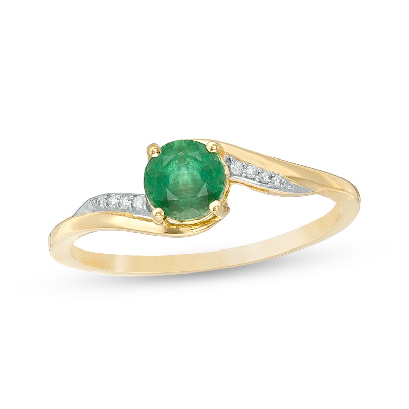 Previously Owned - 5.0mm Emerald and Diamond Accent Bypass Ring in 10K Gold|Peoples Jewellers