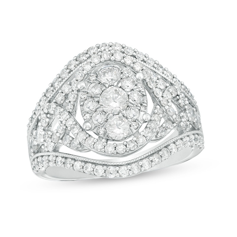 Previously Owned - 1.50 CT. T.W. Composite Diamond Bypass Oval Frame Crossover Ring in 10K White Gold