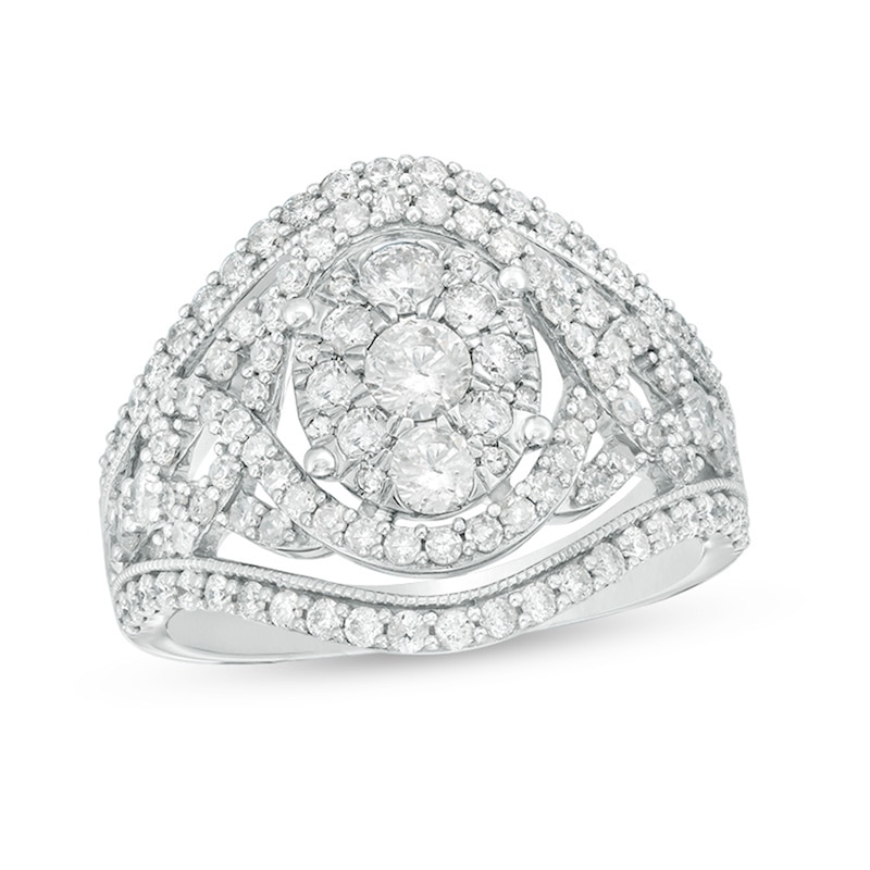Main Image 1 of Previously Owned - 1.50 CT. T.W. Composite Diamond Bypass Oval Frame Crossover Ring in 10K White Gold