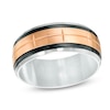 Thumbnail Image 0 of Previously Owned - Men's 9.0mm Satin Brick-Pattern Rose and Black IP Stainless Steel Wedding Band