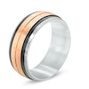Thumbnail Image 1 of Previously Owned - Men's 9.0mm Satin Brick-Pattern Rose and Black IP Stainless Steel Wedding Band