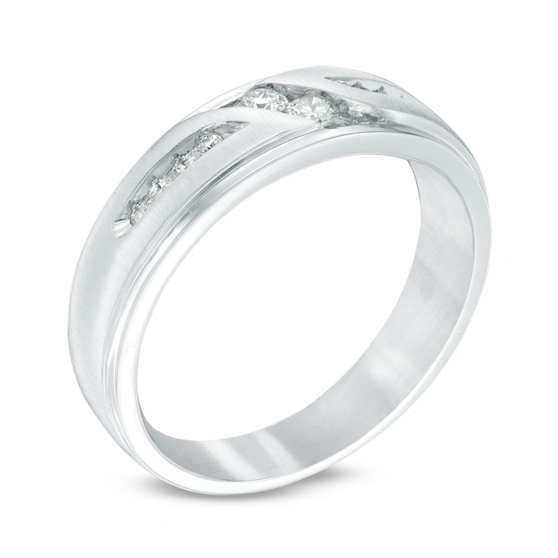 Main Image 2 of Previously Owned - Ever Us™ Men's 0.25 CT. T.W. Two Stone Diamond Satin Slant Band in 14K White Gold
