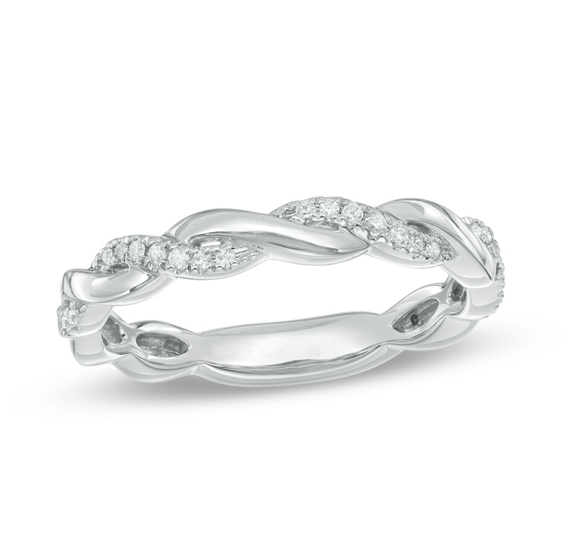 Previously Owned - 0.12 CT. T.W. Diamond Twist Band in 10K White Gold