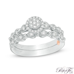 Previously Owned - Perfect Fit 0.23 CT. T.W. Multi-Diamond Frame Vintage-Style Interlocking Bridal Set in 10K White Gold
