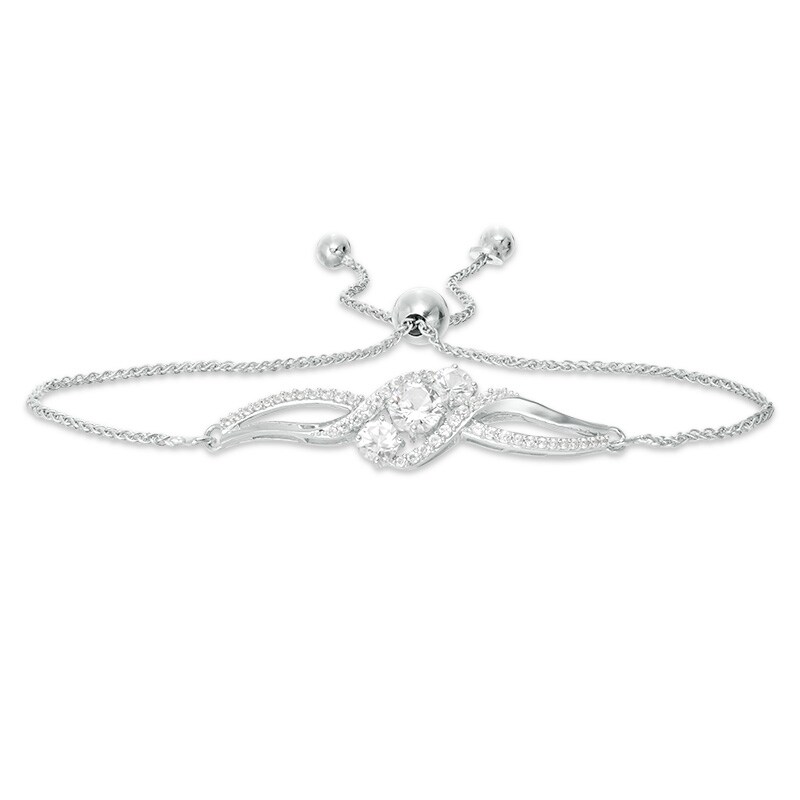 Main Image 1 of Previously Owned - Lab-Created White Sapphire Three Stone Bolo Bracelet in Sterling Silver - 9.5"