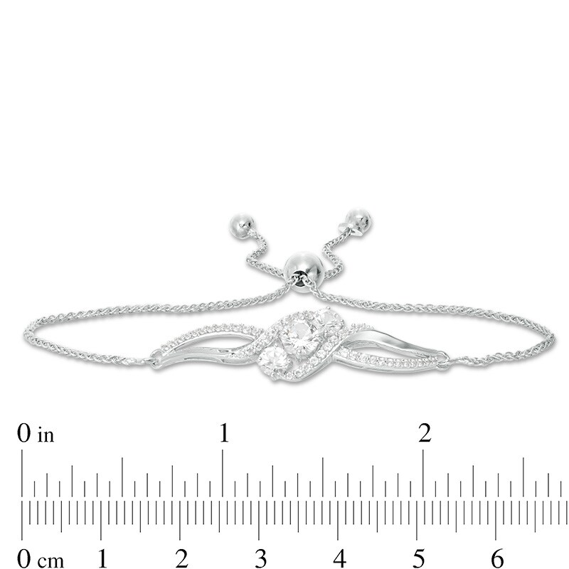 Main Image 3 of Previously Owned - Lab-Created White Sapphire Three Stone Bolo Bracelet in Sterling Silver - 9.5"