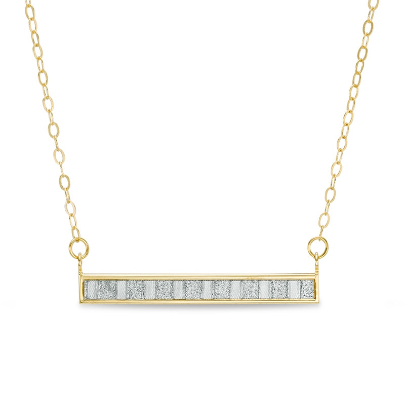 Main Image 1 of Previously Owned - Glitter Enamel Striped Sideways Bar Necklace in 14K Gold