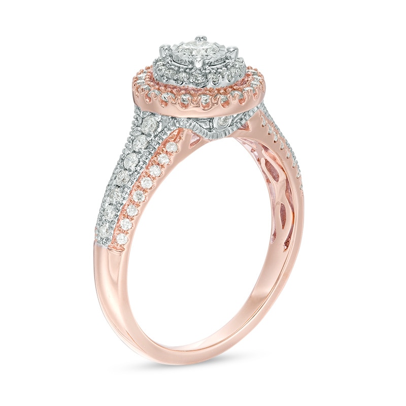 Main Image 2 of Previously Owned - 0.45 CT. T.W. Diamond Double Frame Vintage-Style Engagement Ring in 10K Two-Tone Gold