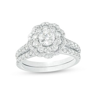 Previously Owned - Peoples 100-Year Anniversary Limited Edition 1.50 CT. T.W. Diamond Bridal Set in 14K White Gold