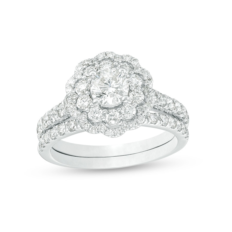 Previously Owned - Peoples 100-Year Anniversary Limited Edition 1.50 CT. T.W. Diamond Bridal Set in 14K White Gold