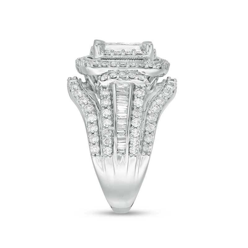 Previously Owned - 2.00 CT. T.W. Princess-Cut Composite Diamond Double Frame Engagement Ring in 10K White Gold