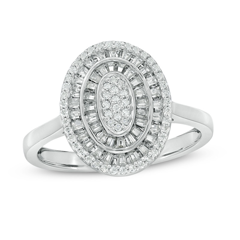 Previously Owned - 0.33 CT. T.W. Composite Diamond Double Oval Frame Ring in 10K White Gold
