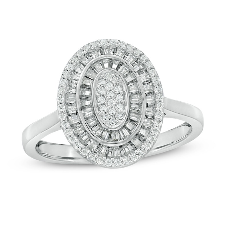 Previously Owned - 0.33 CT. T.W. Composite Diamond Double Oval Frame Ring in 10K White Gold|Peoples Jewellers